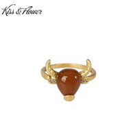 kissflower ri120 fine jewelry wholesale fashion woman girl birthday wedding gift vintage horns 24kt gold resizable ring