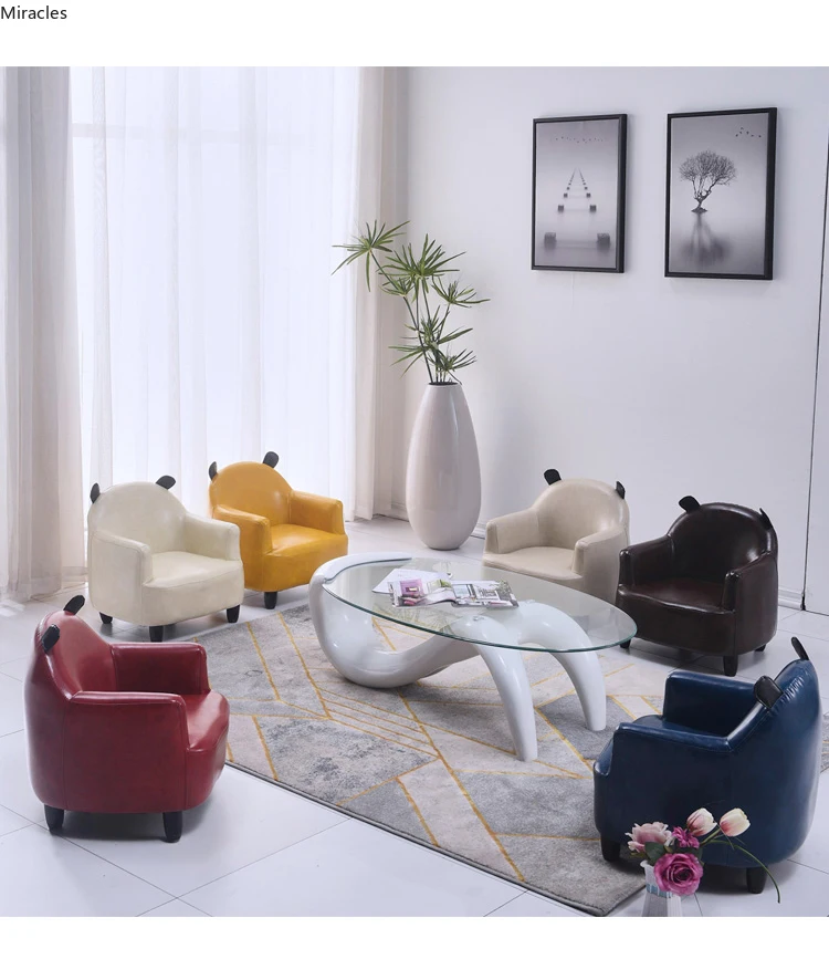 Leather Cute sofa single kid's chair reading Mini cartoon furniture for kids Christmas Gift para baby | Мебель
