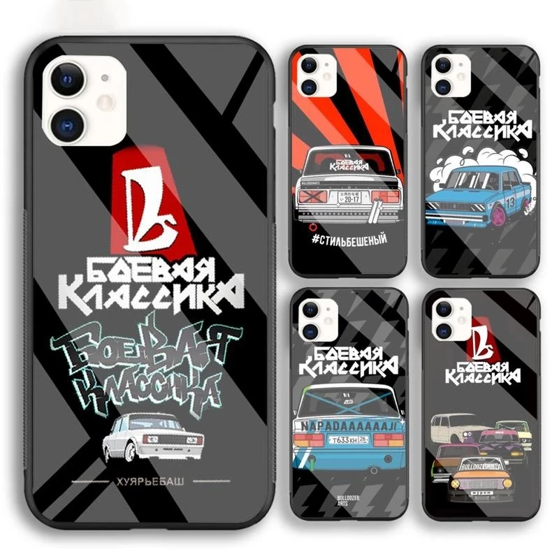 

Russian Automobile LADA Tempered glass phone case For iPhone 13 12 mini 11 pro xs max X XR 5 6 7 8 S plus