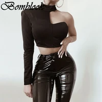 bomblook sexy party club womens solid y2k tops summer 2021 o neck single sleeve patchwork crop tops female streetwears