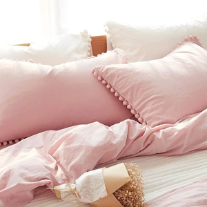 Bedding Set Comforter Bedding Set Queen Kawaii Washed Ball Duvet Cover Set White Pink