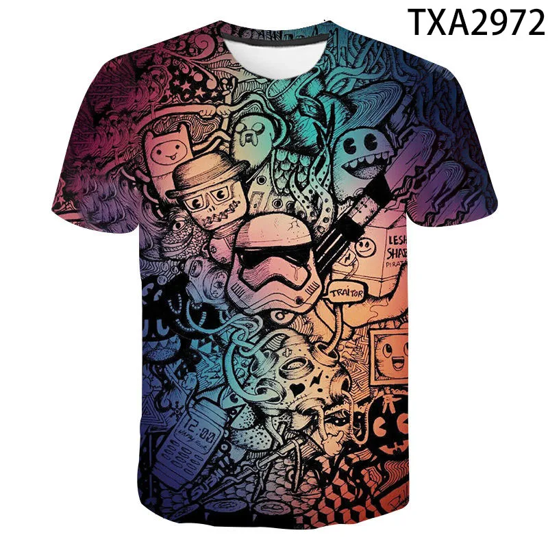 Новинка 2020 Повседневная модная детская футболка с 3D принтом граффити для