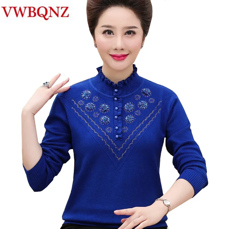 Модный мягкий свитер-водолазка для женщин среднего возраста Свободный пуловер с