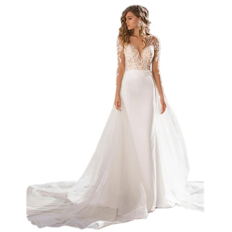 Женское свадебное платье с длинным рукавом элегантное кружевное в стиле