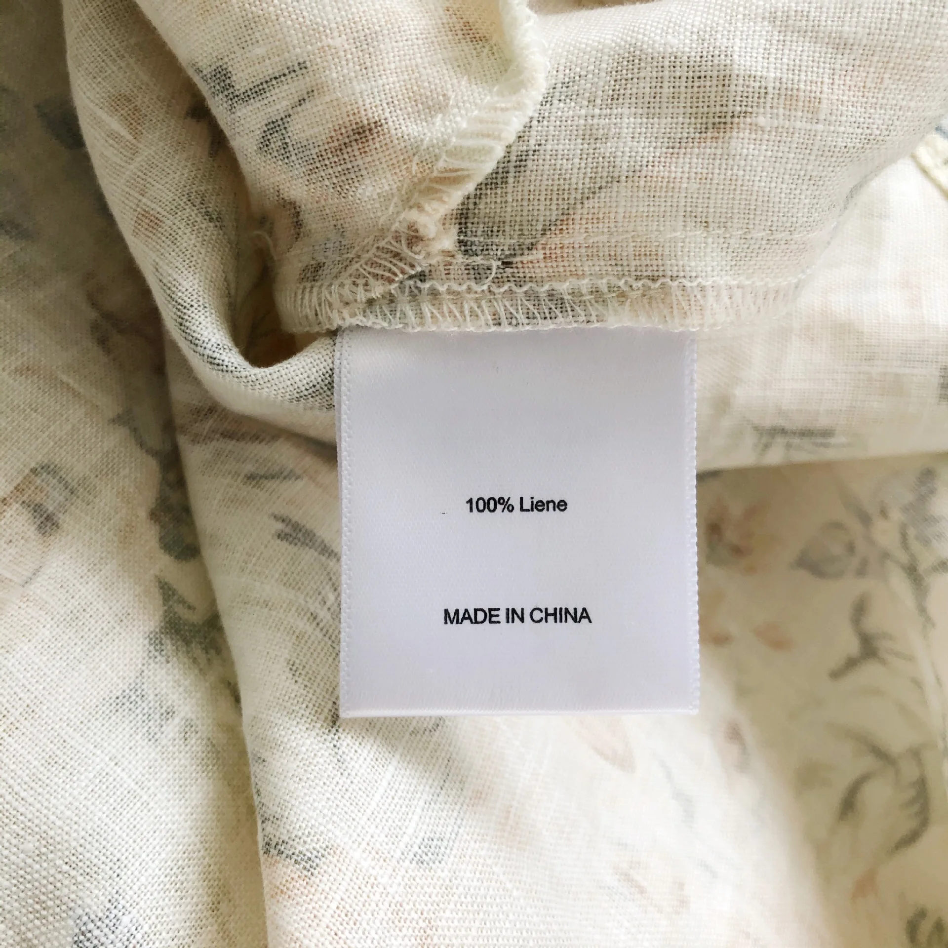 

100% Linen Women Floral Print Dress Long Sleeve Bow Lace-up Collar Split Lady Casual Knee-length Dresses