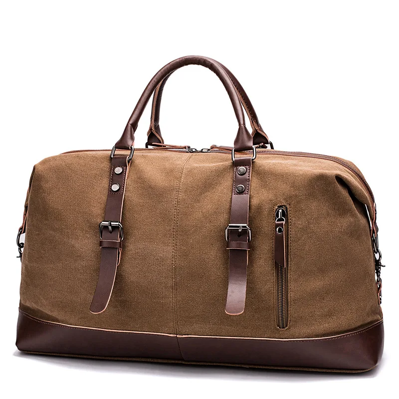 Canvas Travel Bag Men Leather Outdoor  Bag Shoulder Messenger Large Capacity Tote Luggage Bag Durable Cow Leather