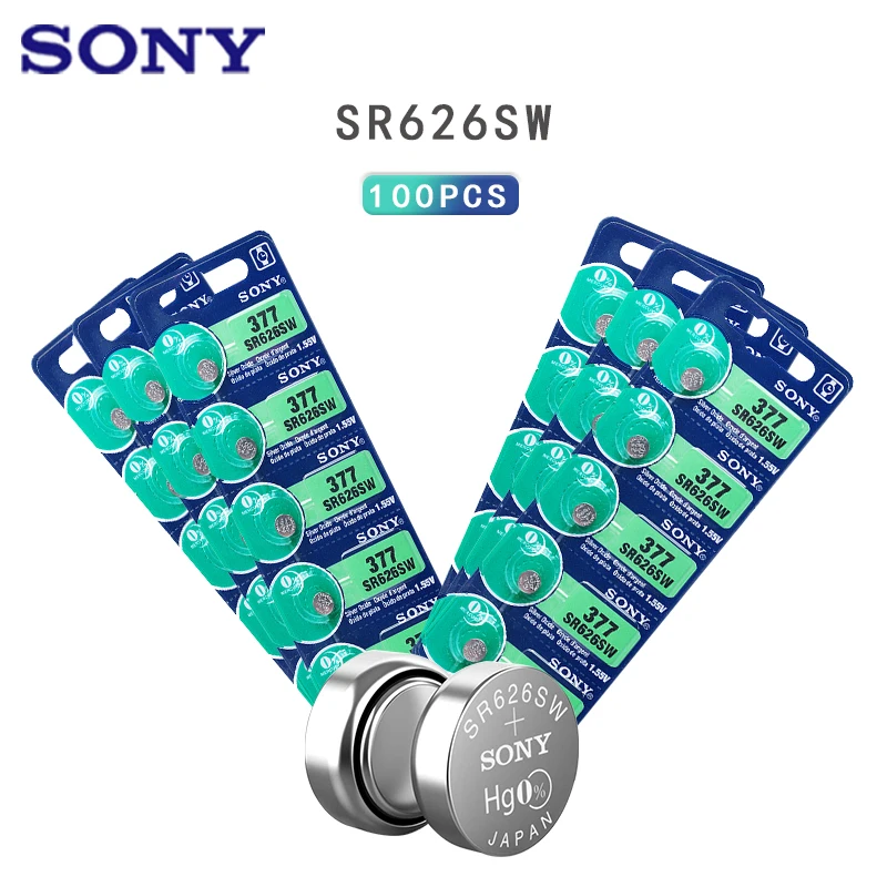 

100 шт./лот Sony Original 1,55 V AG4 377A 377 LR626 SR626SW SR66 LR66 часовая батарейка из оксида серебра Сделано в Японии