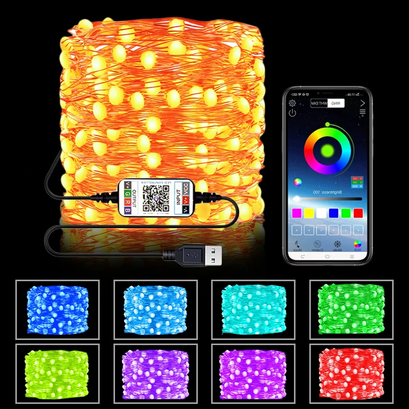 

USB LED Fairy String Lights Bluetooth Control 16 Colors Modes Christmas Decoration Garland Lights Waterproof