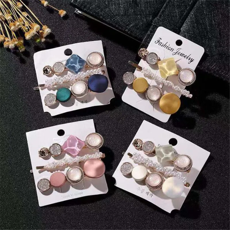 Круглые корейские заколки для волос из сплава с кристаллами 3 шт./компл. в форме