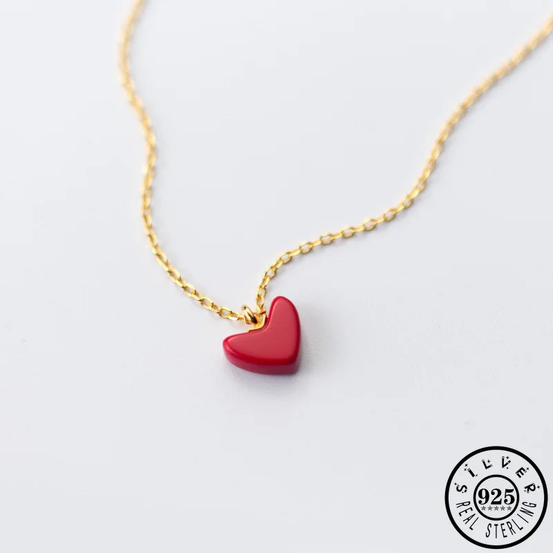 Подвеска в форме сердца из стерлингового серебра 925 пробы с маленьким красным