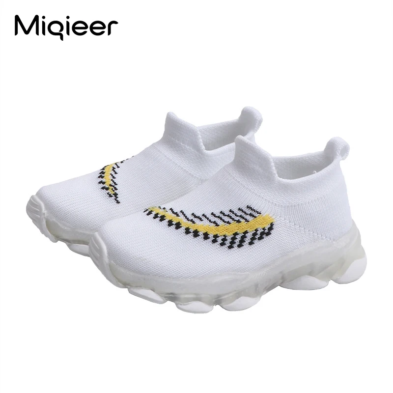 

Spring Children Knit Sneakers Boys Girls LED Light Kids Sports Shoes Baby Toddler Casual Breathable Mesh Soft Soles Sock Shoes
