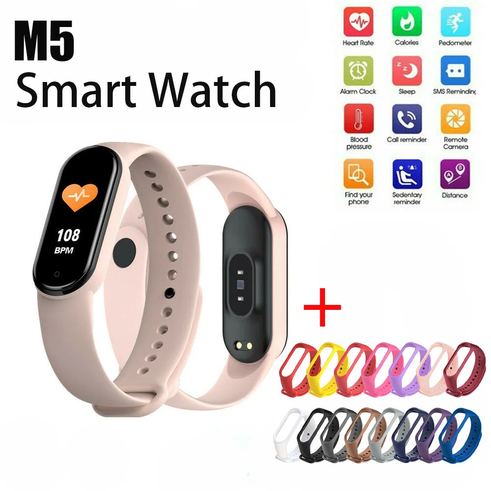 

M5 Smart Watch Men Women Blood Pressure Heart Rate Monitoring Incoming Call Alarm Clock Sport Fitness Bracelet for IOS Android