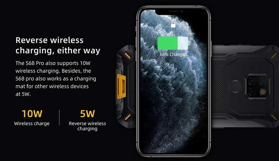 DOOGEE S68 Pro, прочный телефон, IP68, водонепроницаемый, Helio P70, четыре ядра, 6 ГБ, 128 ГБ, Беспроводная зарядка, NFC, 6300 мА/ч, 12V2A, зарядка, 5,84 дюймов, FHD