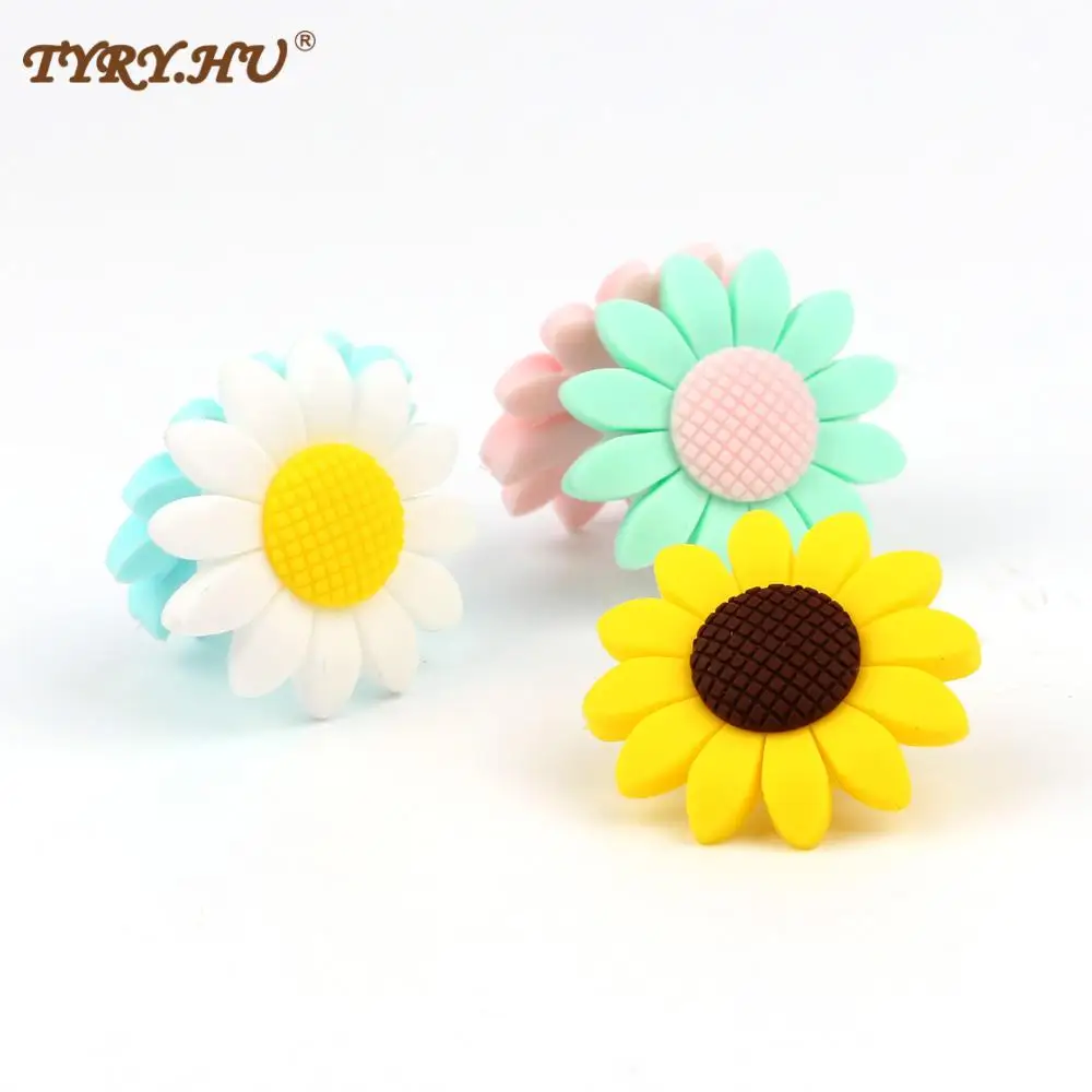 

TYRY.HU 5pc/lot Sunflower Silicone Beads Handmade 40mm Ball Can Chew DIY Nursing Jewelry Organic Teething Bracelet Beads