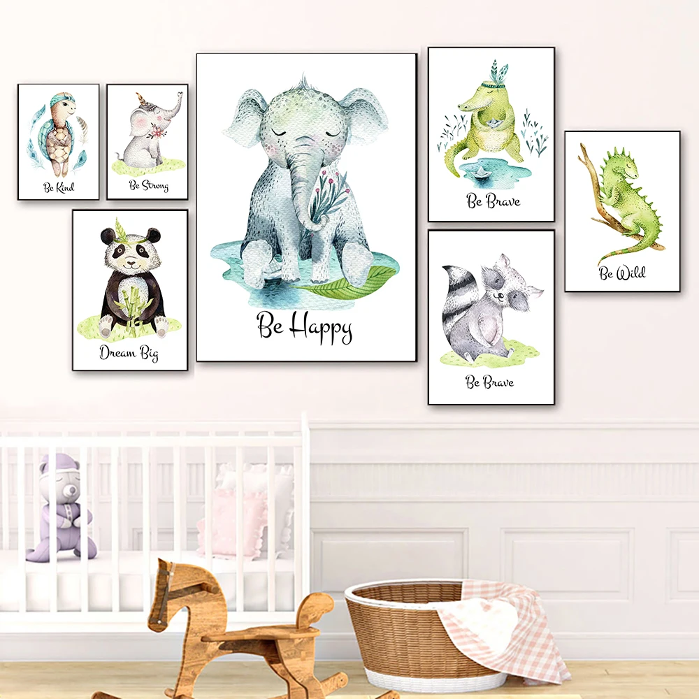 

Canvas Painting Elephant Panda Animals Inspiring Quotes Be Brave Wall Art Posters and Print Nordic Wall Pictures Boy Room Decor