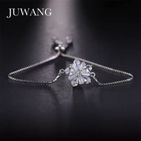 juwang plant flower bracelets bangle for women aaa cubic zirconia sliver color crystal adjustable slide box fashion jewelry gift