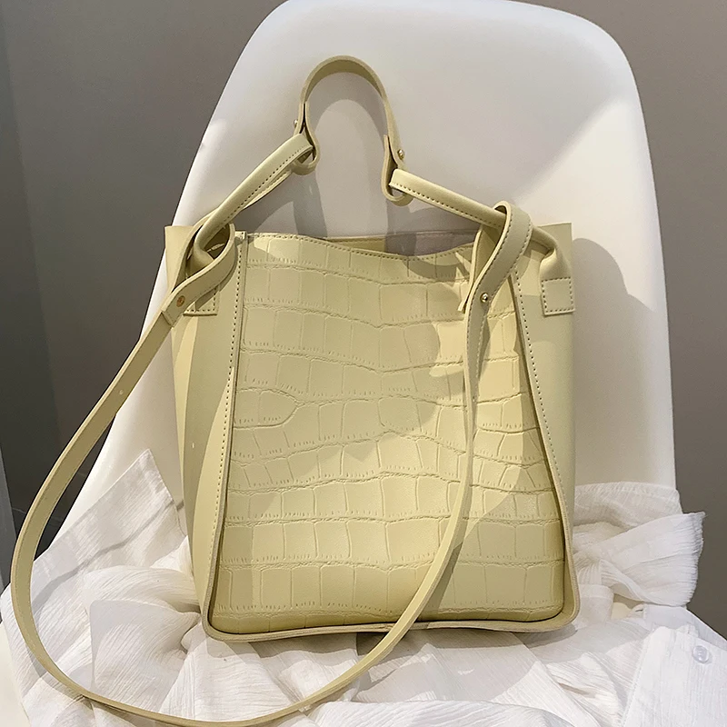 

Small Stone Pattern Solid Color PU Leather Bucket Crossbody Bag 2021 Brand Trends Women Designer Shoulder Purses and Handbag