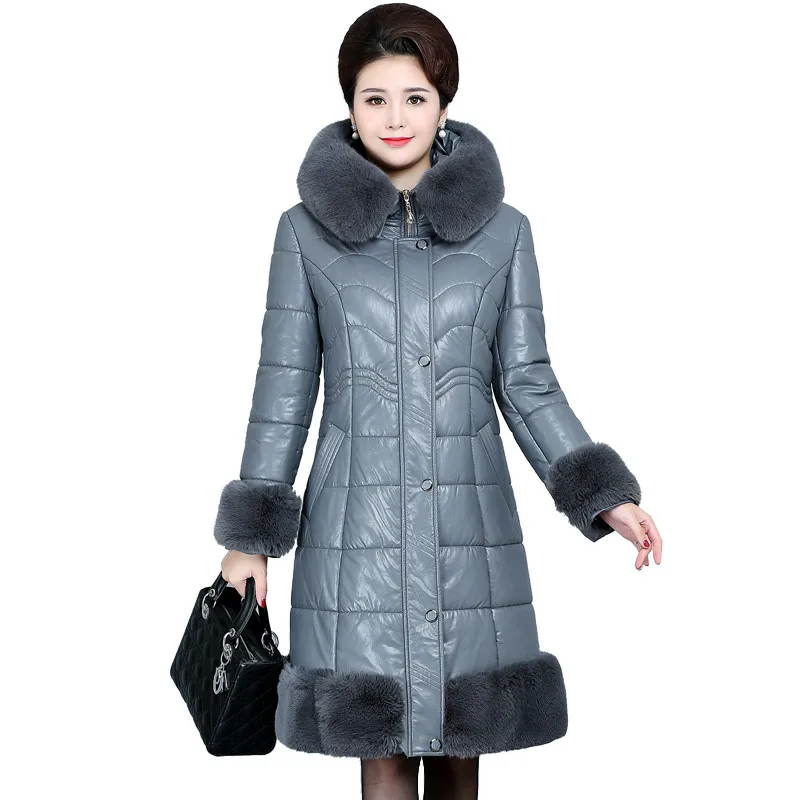 Зимняя женская утепленная куртка Паркер из хлопка и кожи средней длины верхняя