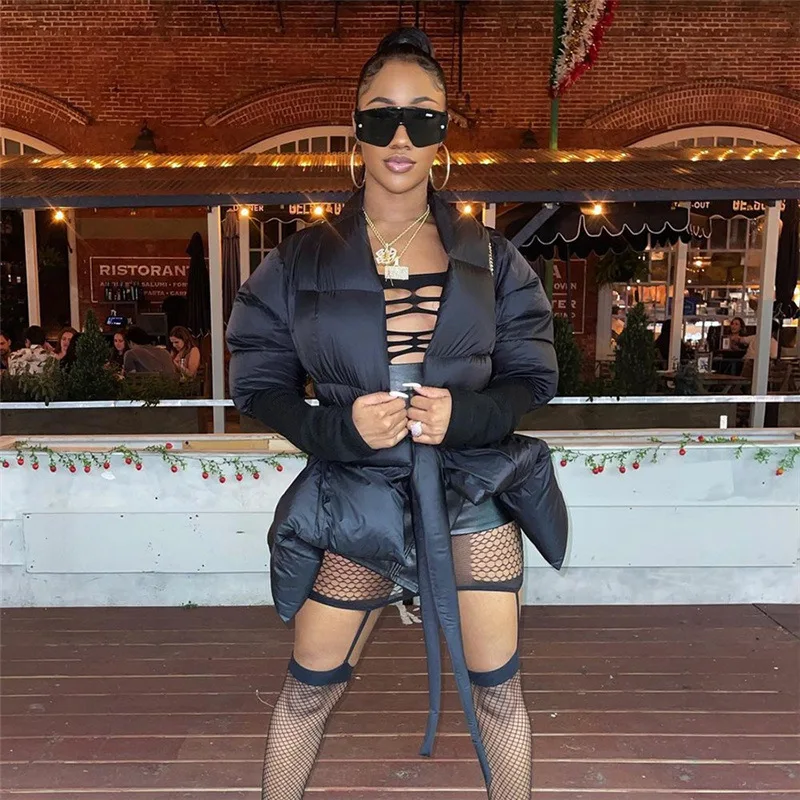 

Casaul Women Jacket Coat Keep Warn Parkas Solid Color Bandage Turn Down Collar Winter Clothes For Women Outfit