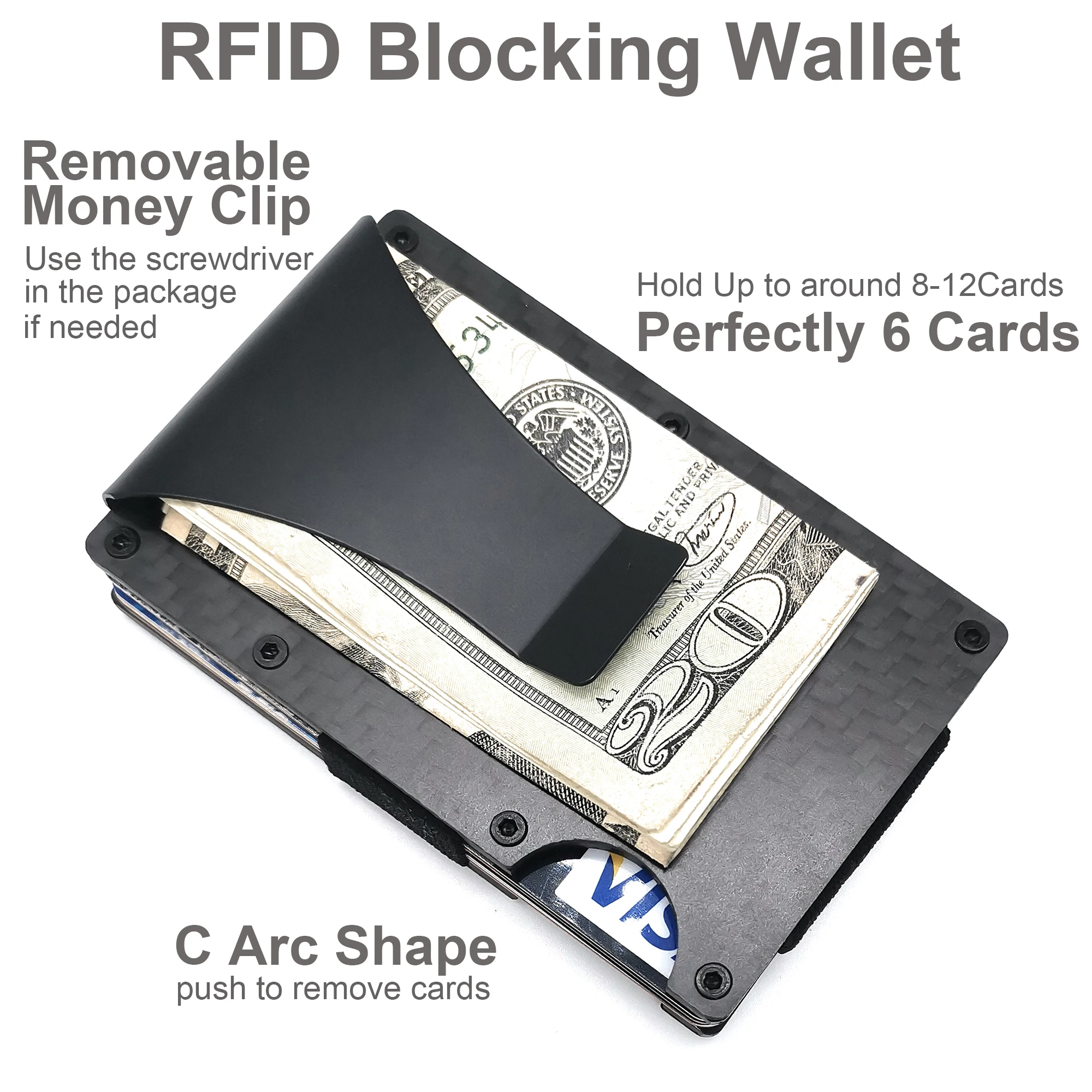 Кошелек Тактический из углеродного волокна с RFID-защитой и зажимом для денег |