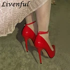 Женские туфли-лодочки на очень высоком каблуке 13 см с ремешком на щиколотке