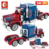 sembo 849pcs city classic pull back car building blocks technical peterbilt heavy container truck bricks toys for boys