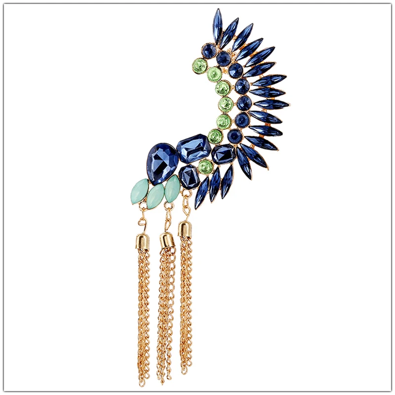 SHEEGIOR, бохо, длинные серьги-манжеты с кисточками, Bijoux Femme, золотые цепочки, стразы, большие клипсы, серьги для женщин, модное ювелирное изделие, подарок
