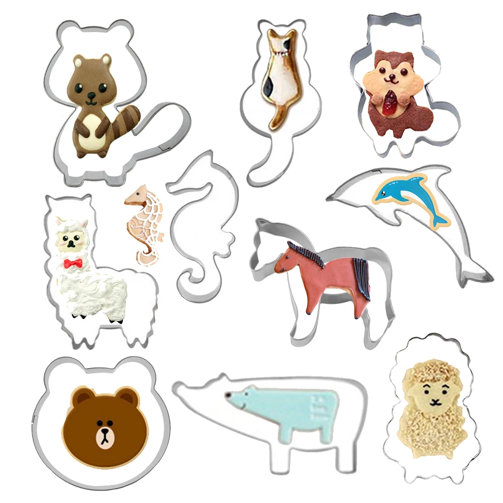 

10pcs Stainless Steel Animal Cookie Bear Mould Biscuit Mold Cutters Cake Pendant Kitchen Baking Tools For Birthday Decoration