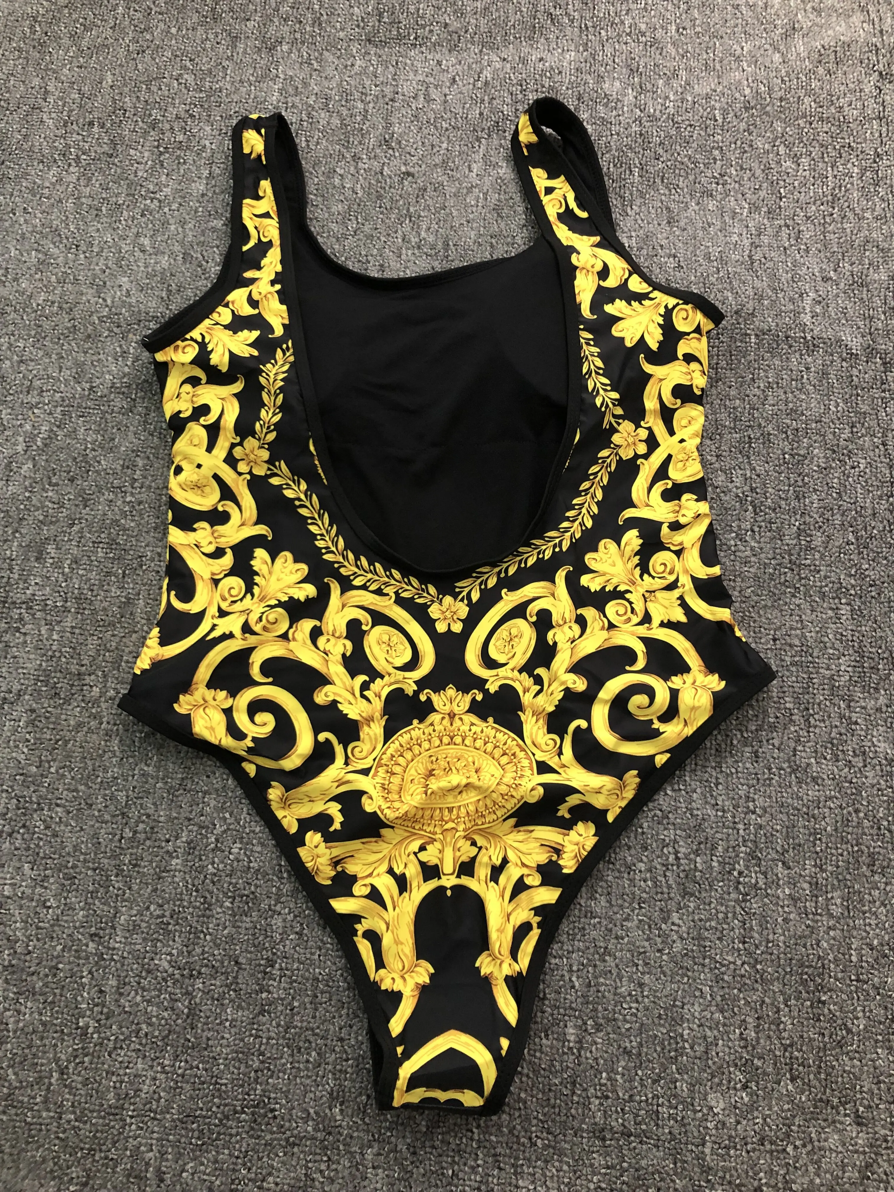 

Gold Print floral Girl Swimsuit Sexy Bikinis Pop Print Lady Women Swimsuits Outfits Classic Pattern Swimming set