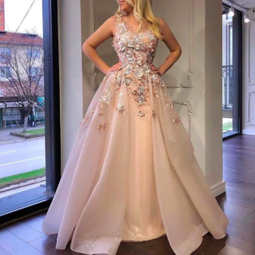 

Шампанское Выпускные платья 2020 отвесная вырез лодочкой кружева аппликации Бисероплетение блестками Съемная юбка Линия Тюль Вечерние плат...