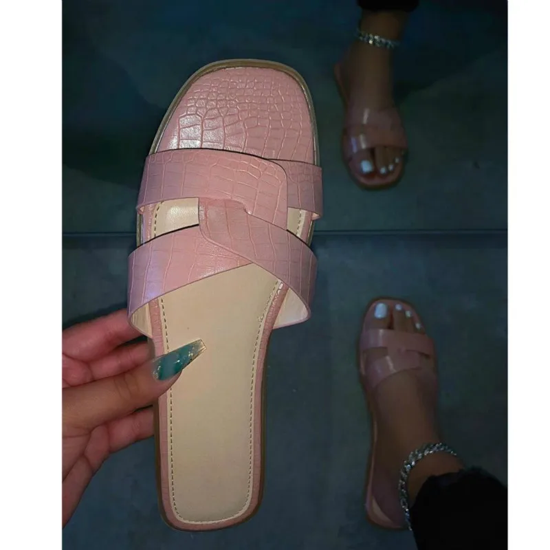 Женские сандалии на плоской подошве босоножки из искусственной кожи с открытым