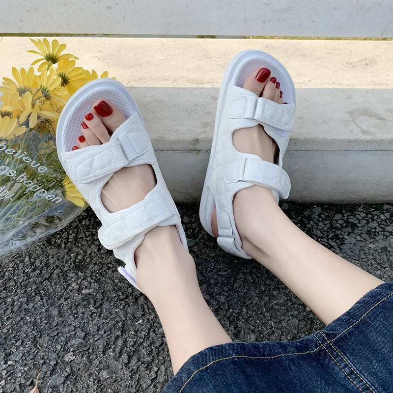 

Beach Sandal Woman Luxury 2021 Summer Female Shoe Anti-Skid Clogs Wedge Girls Fashion Platform Gladiator Comfort Low New Beige S