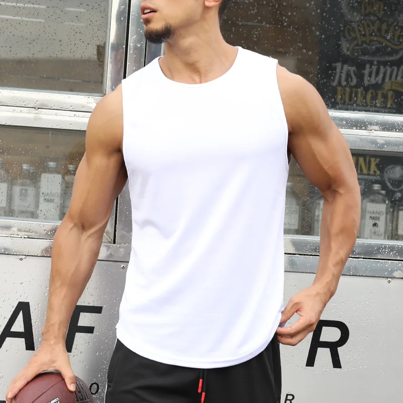 

2021 New Solid Color Quick-drying Vest Men's Running Training Fitness Leisure Breathable Sports O Neck Men's Sleeveless Vest