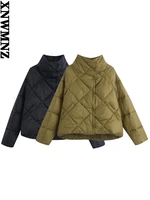 xnwmnz quilted jacket women fashion high neck long sleeves female puffer jacket drawstring winter jackets coat green black