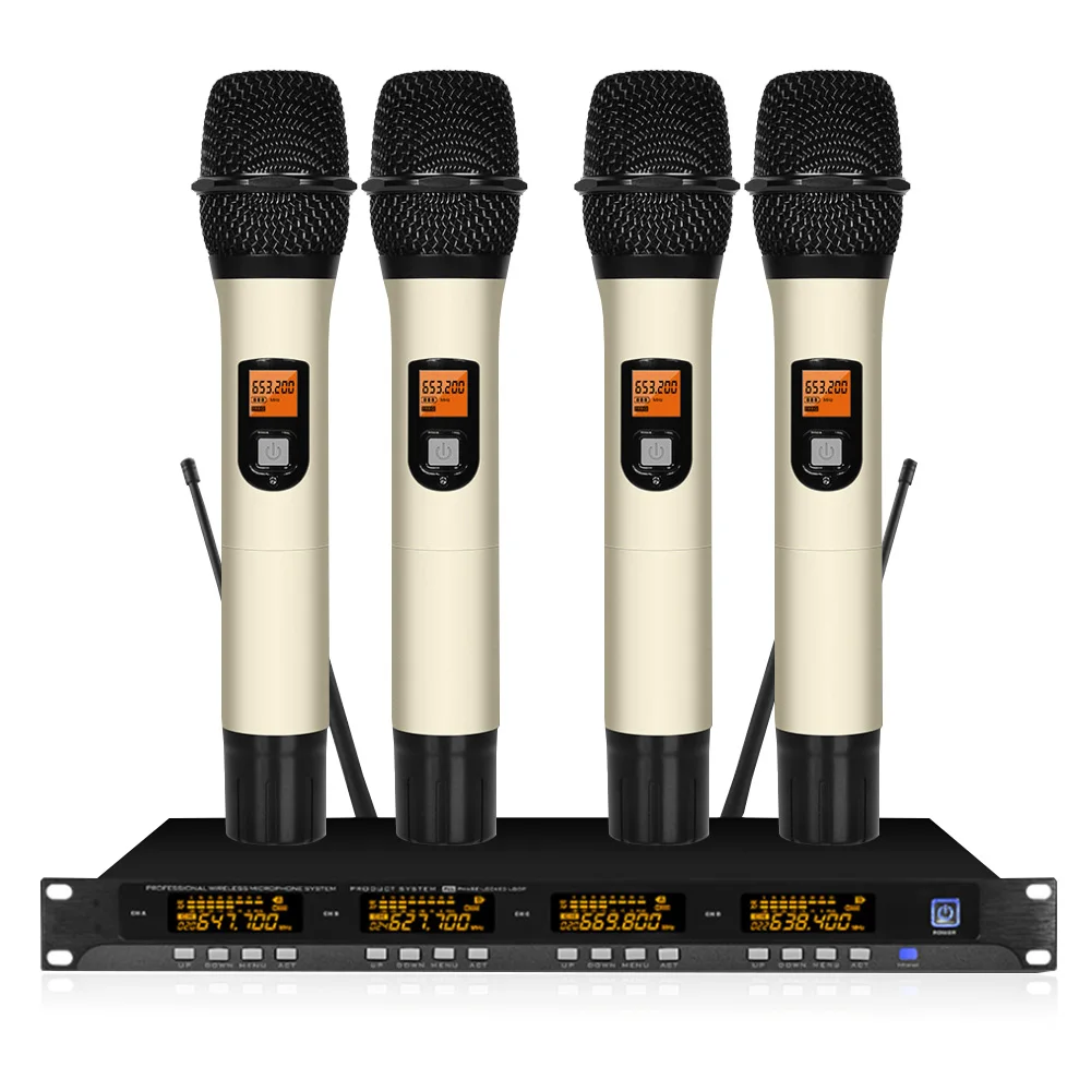 

4-channel UHF wireless microphone system with 4 conference microphones for brain microphones in multimedia room classrooms