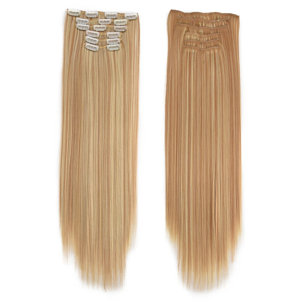 

Synthetic 16 Clips In Hair extension 56cm 24 Inch Long Straight Hair Fake False Hairpiece Clip In Hair Extension Hairpiece