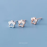 modian rose gold color cute dog paw stud earring for women real 925 sterling silver shining zircon ear studs fashion jewelry