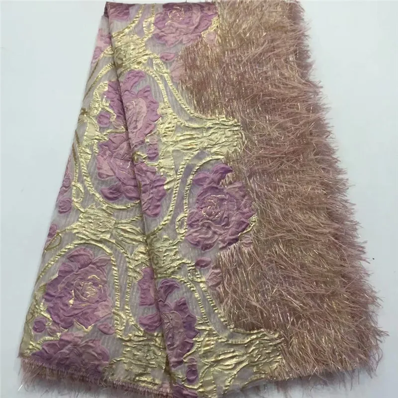 

Purple Gold Brocade Lace Tassels Fabric Nigerian Mesh Net Lace Fabrics African French Tulle Lace Fabric for Wedding Party Dress
