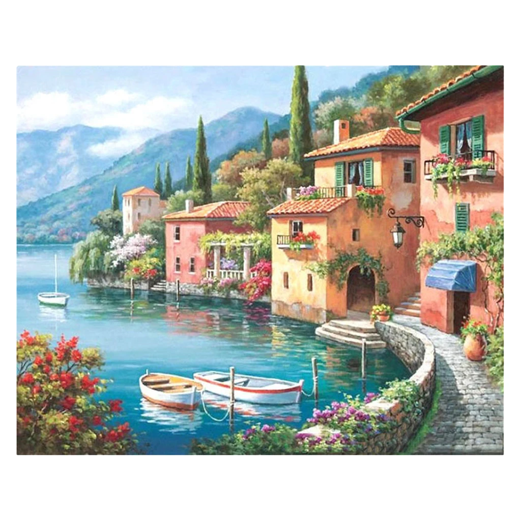 

1 Set DIY Harbor Landscape Oil Painting Paint by Number Kits Drawing On Canvas for Kids Adults Home Decoration Gift