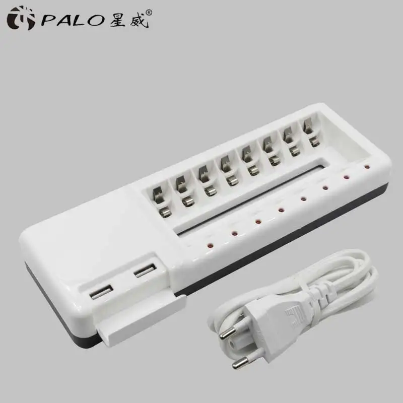 PALO AA AAA батарея 8 слотов умный светодиодный Смарт быстрое зарядное устройство для AA AAA NiMh NiCd аккумуляторная батарея USB розетка выход зарядка