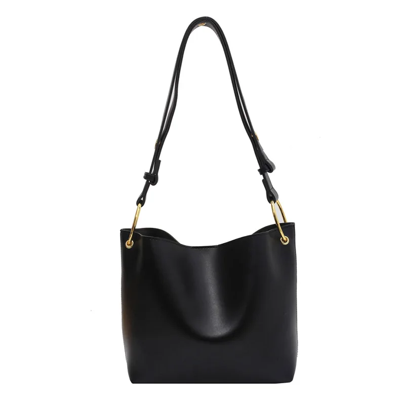 

Retro Simple Solid Color PU Leather Crossbody Bag for Women 2021 Shoulder Brand Designer Ladies Luxury Casual Bucket Bag Handbag