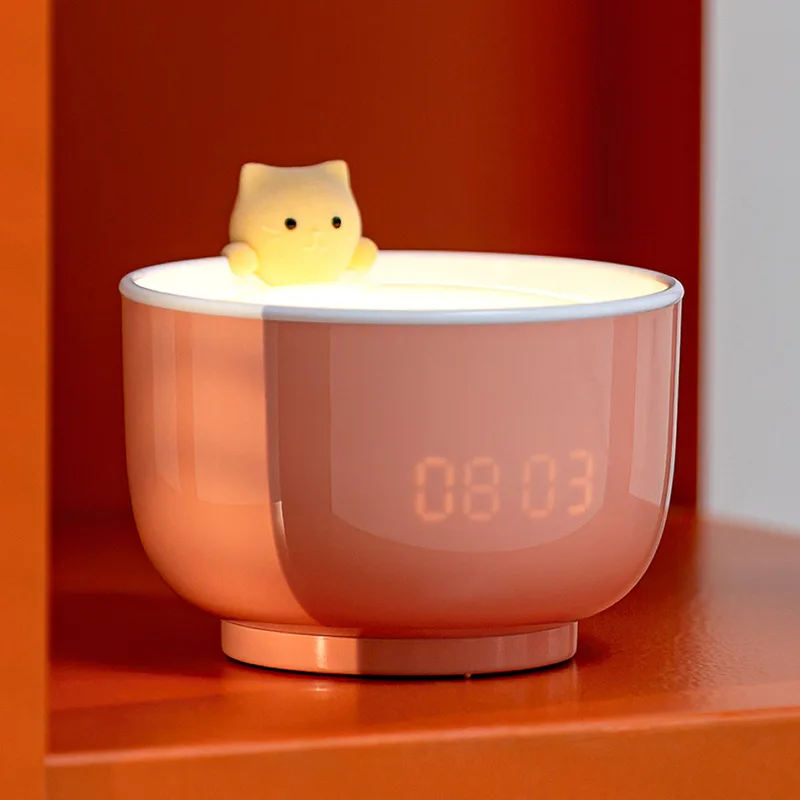 

Creative Cat Shaped Alarm Clock Cute USB Charging LED Night Light for Bedroom Digital Wake Up Alarm Sound Control Desktop Clock