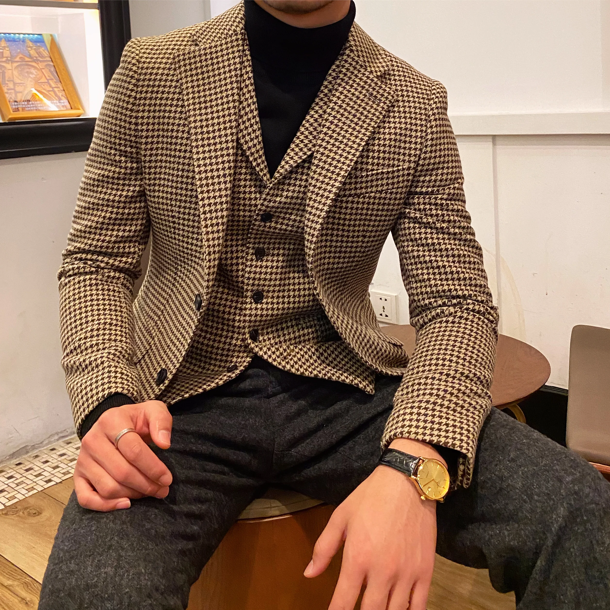 

Повседневный свободный мужской блейзер с длинным рукавом, модный винтажный Блейзер оверсайз высокого качества, мужская одежда DB60XF