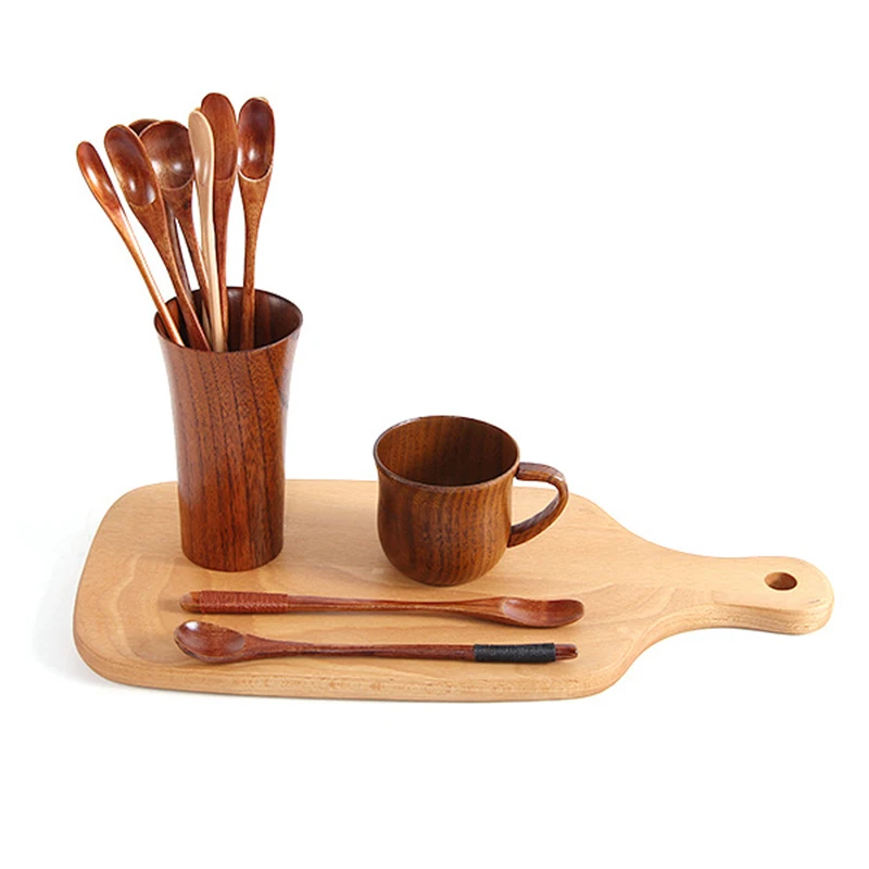 

Natural Wooden Spoon Tableware With Long Thin Handle Stirring Rod Mixing Spoons Dessert Coffee Tea Honey Supplies Kitchen Tools