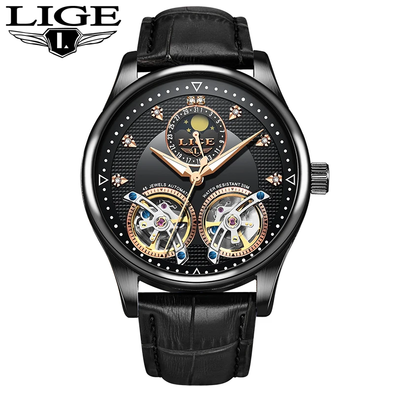 LIGE 2020 New automatic mechanical watch men Tourbillon Sport Clock fashion business mens watches reloj automatico de hombre+Box | Наручные