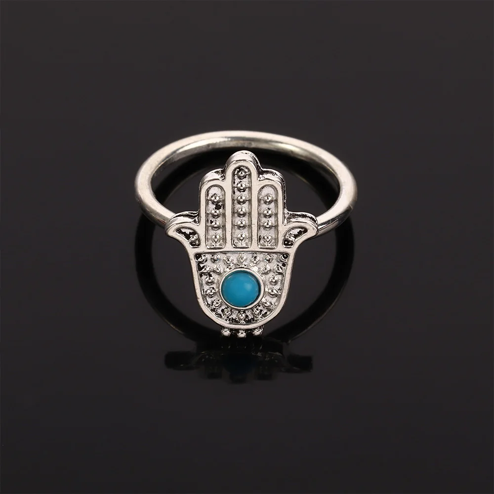 

Retro Women Hand of Fatima Hamsa Evil Eye Finger Lucky Protection Ring Jewelry Gift