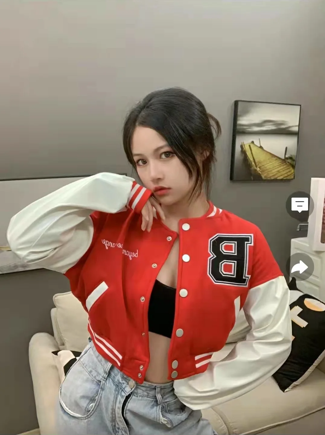 

Autumn & Winter Ladies Patchwork Short Jacket Short School Uniform Jacket Casual Printing Lettering Button Baseball Jacket 2021