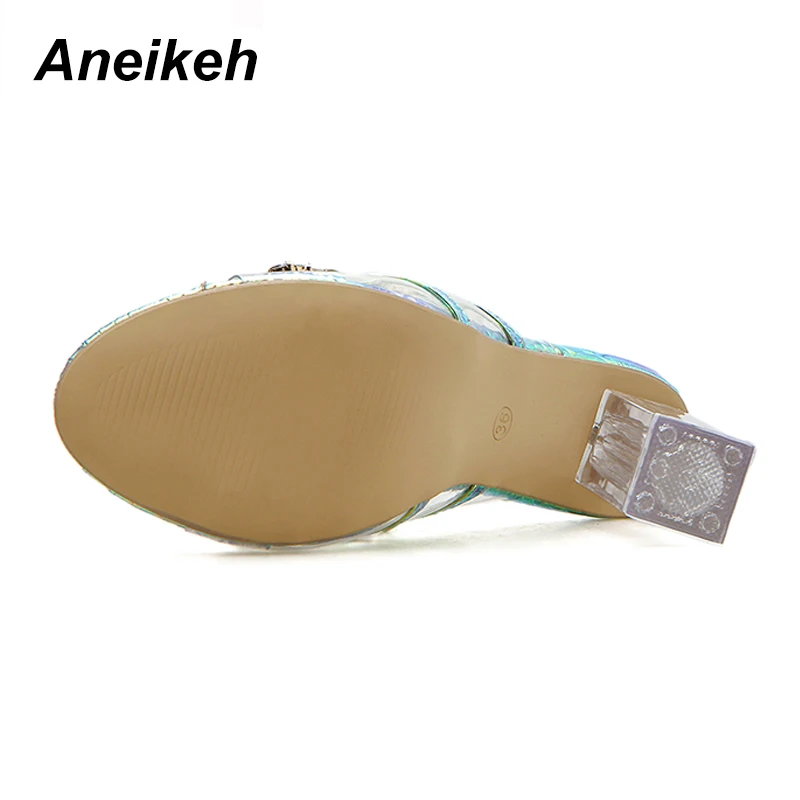 Сандалии Aneikeh на шпильке модные женские босоножки из ПВХ с узором крокодила