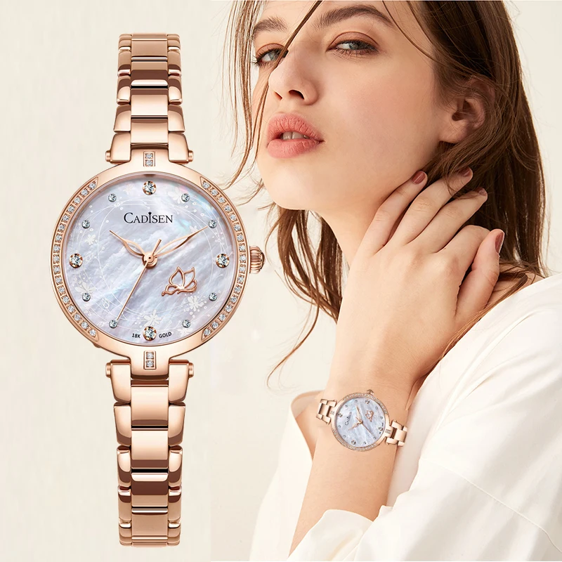 CADISEN 18K GOLD women watch luxury brand ladies diamond watch Japen quartz movement star design ladies gift relogio feminino