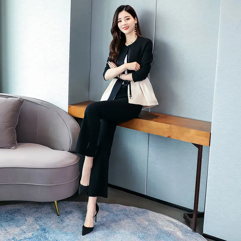 Женский офисный комплект из 2 предметов облегающая Элегантная блузка с бантом и